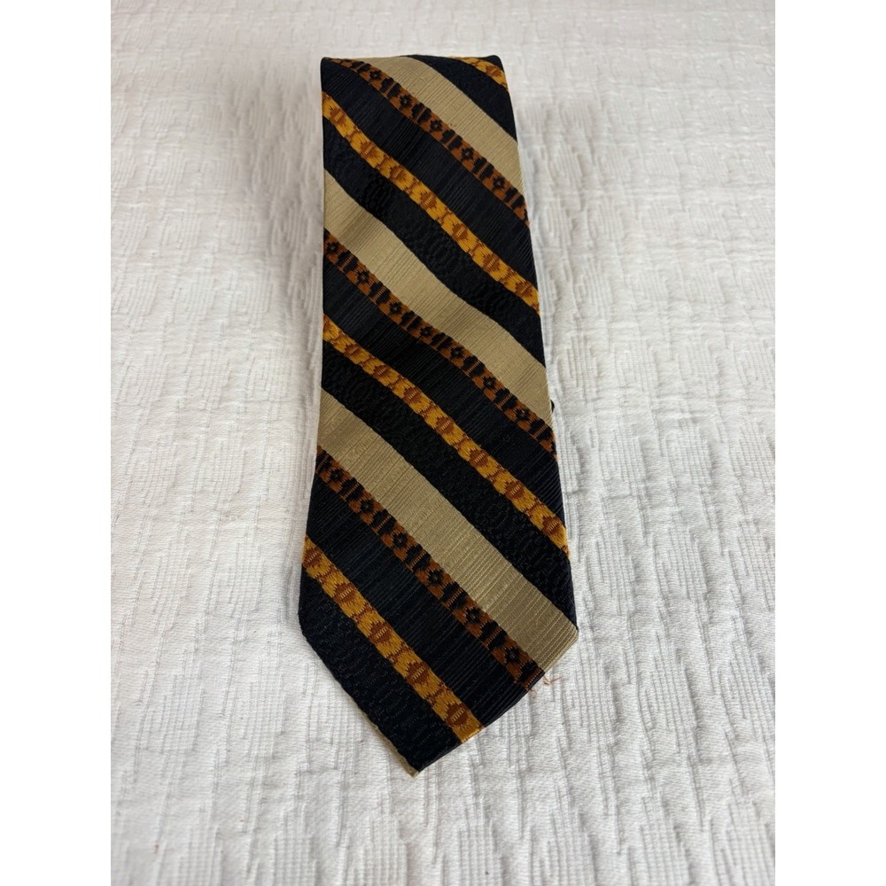 Vtg!! Necktie Tie Haband textured 100% Polyester Black Red Yellow